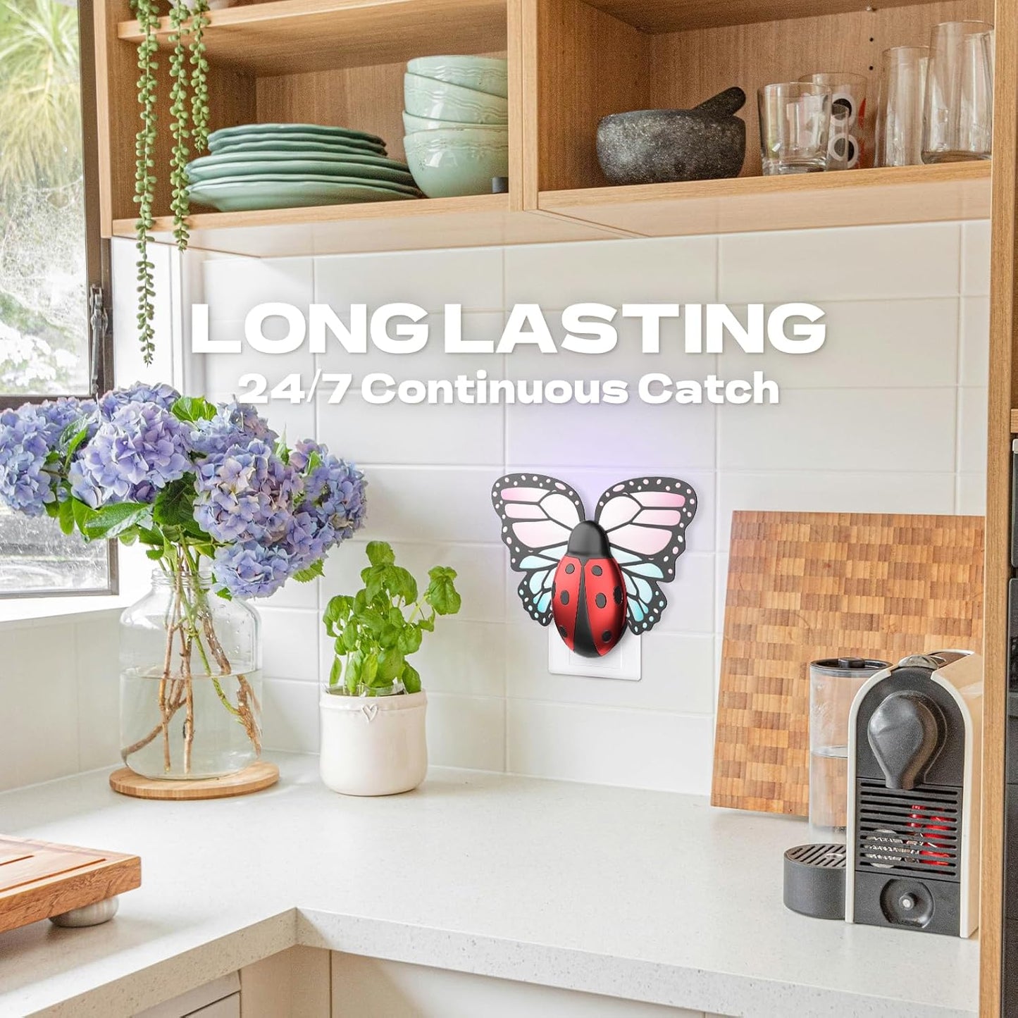 Flying Insect Trap Indoor, Light Fly Trap Captures Flies, Fruit Flies, Gnats, Moths, Mosquito and Other Flying Houseflies(1 Plug-in Device + 3 Pair Refills)