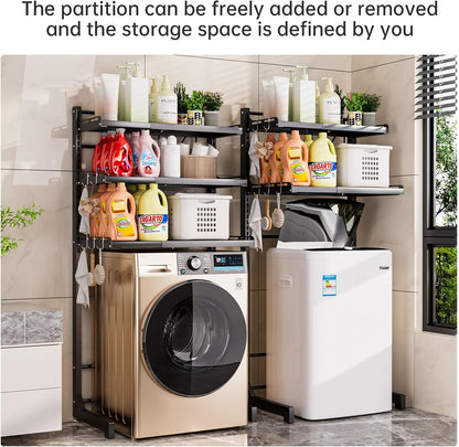 Carbon Steel Over Washer and Dryer Shelf, 2 Tier Bulkhead Laundry Room Storage and Organization Riser, Above Toilet Rack, (14.17“-25.59”) W*15.75 “D*63.39 ”H, White