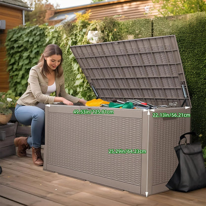 30 Gallon Outdoor Deck Box, Lockable Waterproof Outdoor Storage Boxes For Garden Tools,Indoor Cushions,Accessories Outside Storage Resin Weatherproof Container(Black)