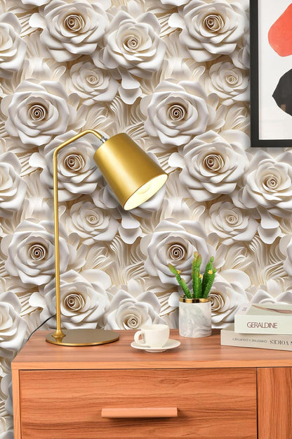 Floral Peel and Stick Wallpaper 3D Effect Interior Wall Décor Contact Paper Self Adhesive Removable Renter Friendly for Bedroom Living Cabinet Room 17.7in x 9.8ft (Not Textured Wallpaper