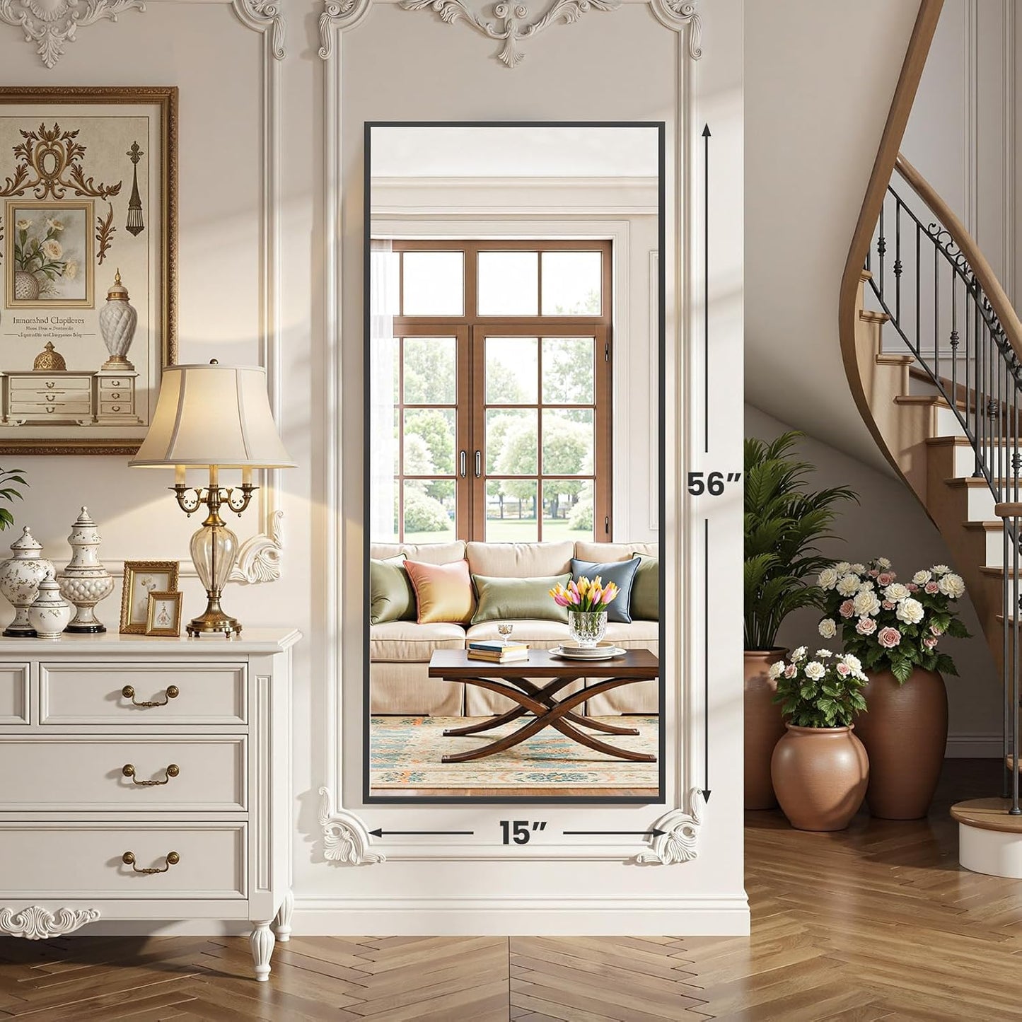 OLIXIS 64"x 21.5" Arched Mirror Full Length, Full Body Mirror with Stand, Hanging or Leaning for Wall, Floor Standing with Shatter-Proof Glass for Bedroom, Living Room, Long, Black