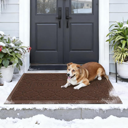 FRAMICS Front Door Mat Outside Entrance, Heavy Duty Rubber Door Mats Outdoor Welcome Mat Waterproof Doormat Non Slip for Entryway Doormats Dirt Trapper Indoor Mats All Seasons, 17 x 30 Inches, Black