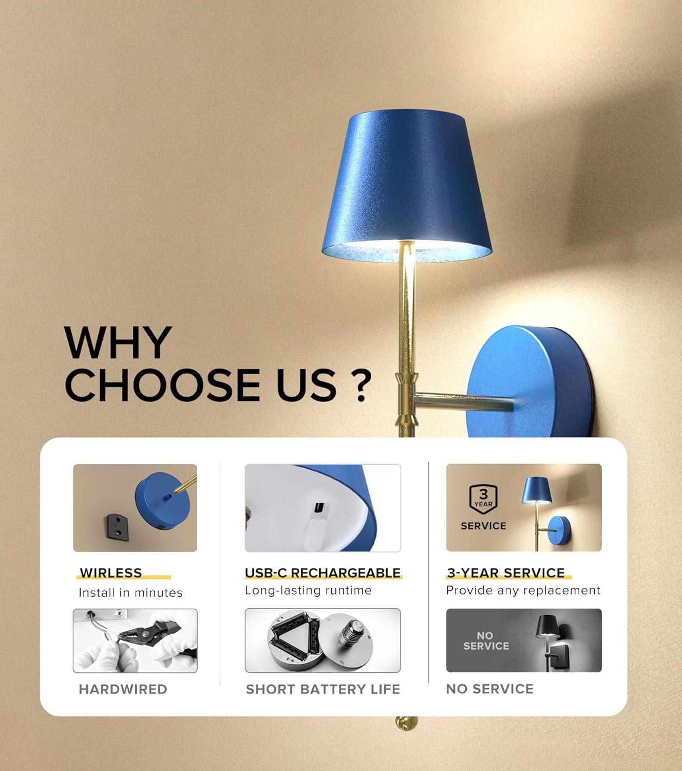UME Wireless Sconces Set of 2 with Remote, 5200mAh Battery Powered Sconces - Small Rechargeable Sconces w/ 3 Color Temps & 5 Brightness Levels for Bedroom, Living Room, Wall Painting, Cafe (Black)