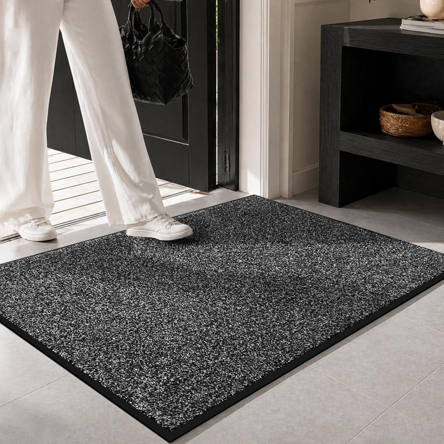 Mibao Front Door Mat, Dirt Trapper Welcome Mat for Outdoor Indoor, Non-Slip Waterproof Doormat, Durable Machine Washable Low Profile Entry Rug for Back Door Outside Patio Porch, 29.5" x 17", Grey