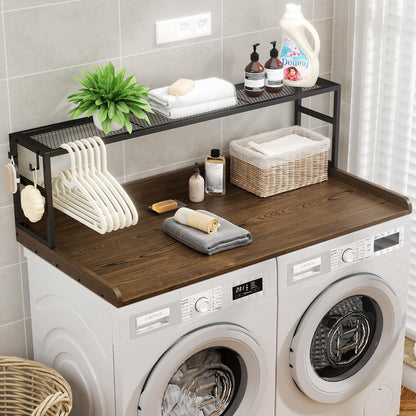 Washer Dryer Countertop with Shelf, Washer Dryer Topper, Solid Wood Washers and Dryers Countertop, 54" Width x 27.5" Depth Laundry Countertop for Laundry Room Organization and Storage, Black