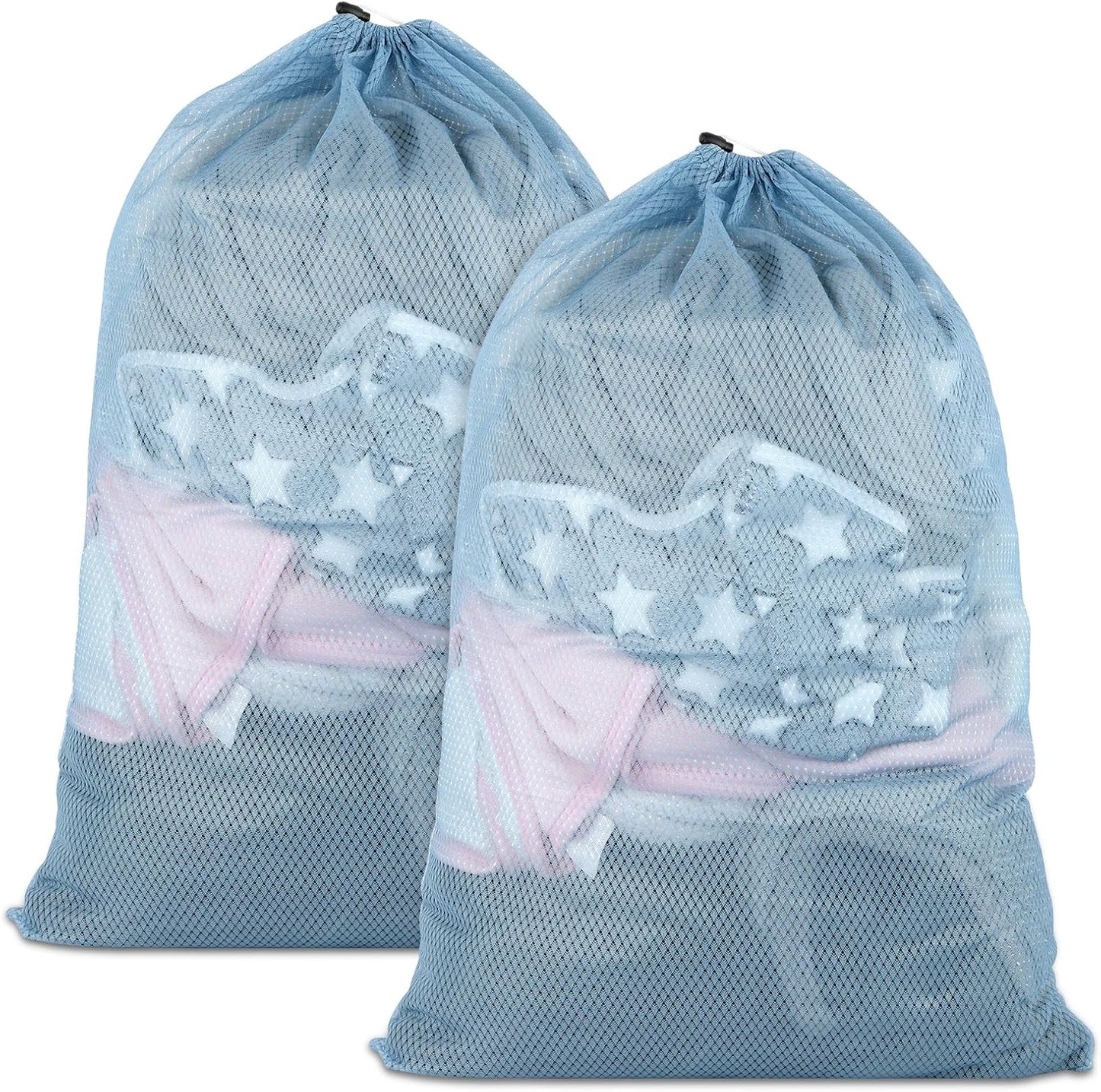 2 Pack Mesh Laundry Bags, 23 x 34 Inches Heavy Duty Mesh Laundry Bag, Large Laundry Drawstring Bag for College, Dorm, Travel, Family and Apartment Dwellers, Black