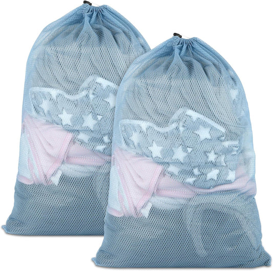2 Pack Mesh Laundry Bags, 23 x 34 Inches Heavy Duty Mesh Laundry Bag, Large Laundry Drawstring Bag for College, Dorm, Travel, Family and Apartment Dwellers, Black