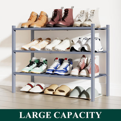 Smiry Bamboo Shoe Rack, 3 Tier Free Standing Wooden Shoe Organizer, Stackable Wood Shoe Storage Shelf for Closet, Entryway, 12 Vertical Slats, 2+1 Stack Standard Legs, 26.8"x11"x19.5", Natural