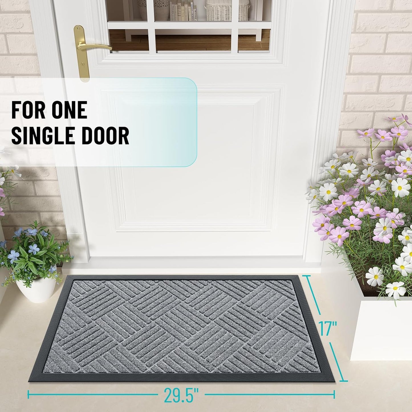 OLANLY Front Door Mat Outside Entrance 29.5x17, Absorbent, Heavy Duty Sturdy Natural Rubber Doormat Indoor Outdoor, Stain and Fade Resistant, Non-Slip Low Profile Floor Mat for Entryway, Grey Diamond