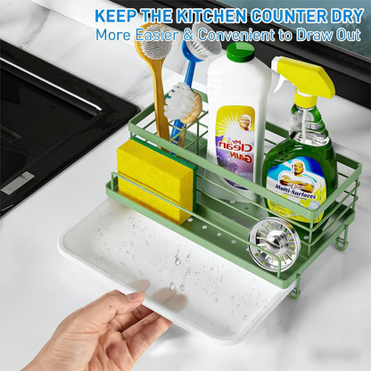 Cisily Stainless Steel Sponge Holder for Kitchen, Sink Caddy Sink Organizer Rack for Kitchen Accessories with Drip Tray, Rustproof and Non-slip, Dish Soap Dispenser Countertop Organizer