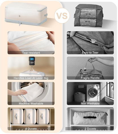 Comforter Storage Bag - Large Capacity Blanket Storage Bags 3-Layer Ultra Space Saving Self Compression Organizer, Washable Compression Bags for Storage Comforter Blanket, 2-Pack, Beige