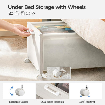FOUCSSOMEI Under Bed Storage with Wheels, Wooden Under Bed Drawers On Wheels, Rolling Under Bed Shoe Storage, Space Saving, Rustic Brown,30L