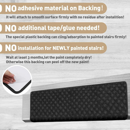 PURE ERA Carpet Stair Treads Tape Free Non Slip Indoor Stair Carpet Stair Protectors Pet-Friendly Non-Slip Skid Resistant Washable Reusable 8" x 30"(2 Pieces,Black)