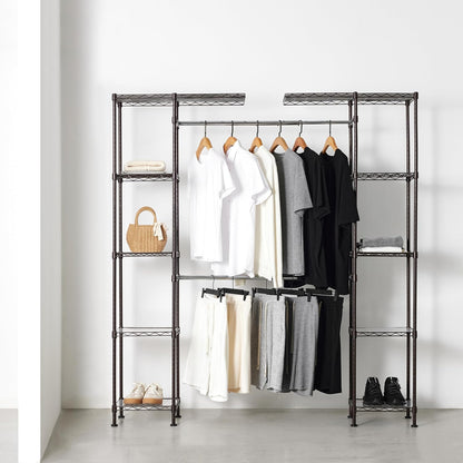 Amazon Basics Expandable Metal Hanging Closet Organizer System with Storage Shelves, Adjustable, Easy to Assemble, 57-80"L x 14"W x 72"H, Black