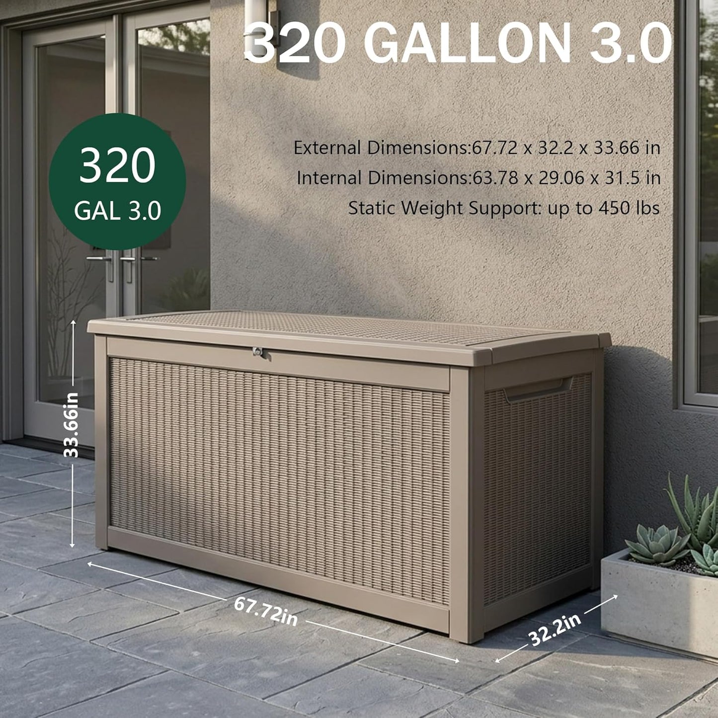 Outdoor Storage Box, 320 Gallon Waterproof Deck Box [Upgraded 3.0], Dual Gas-Spring Ultimate Resin Organizer for King Cushions, Heavy-Duty Lockable Estate Storage Bench, Backyard BBQ, Black