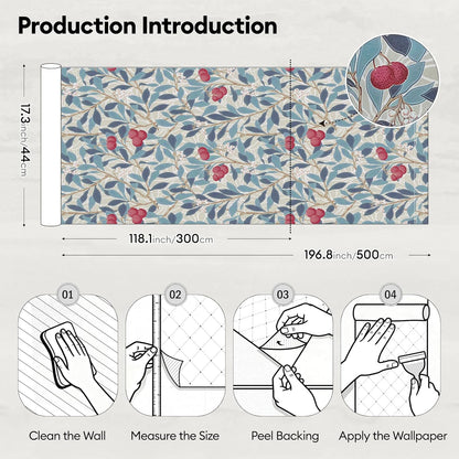 17"x118" Peel and Stick Wallpaper for Renter Friendly, Removable Wallpaper Peel and Stick, Self-Adhesive Textured Contact Paper for Walls, Cabinets, Countertops(Morning Song of Flowers)