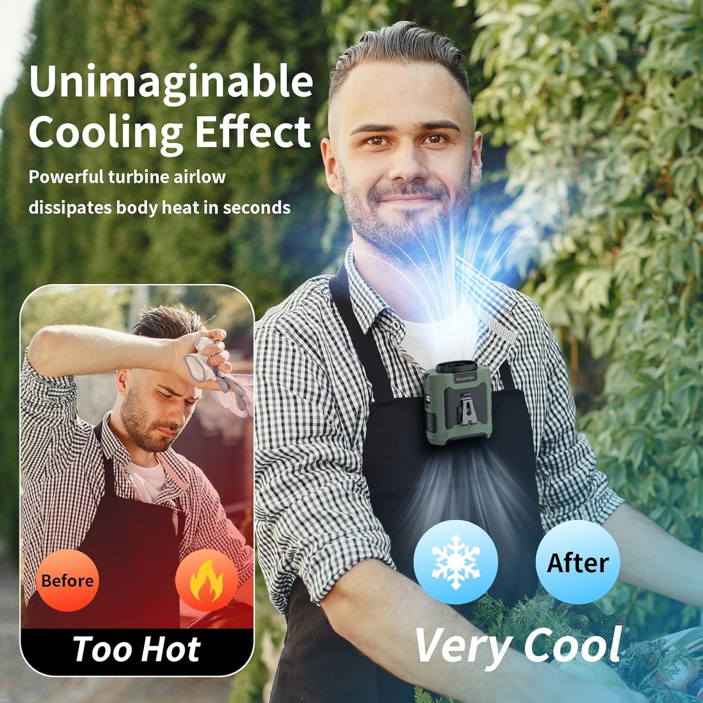 Socool 10000mAh Portable Waist Fan Clip on Wearable Belt Personal Fan Rechargeable Battery operated With 5 Speeds & Flashlight Neck Hands-Free 40H Cooling For Outdoor Camping Travel (Gray）