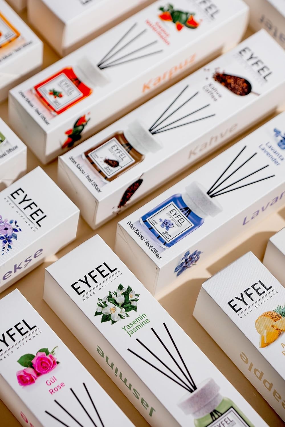 EYFEL Reed Diffuser Set - Caramel Scent 4.05 fl oz Oil with Sticks for Home and Bathroom - Fragrance and Decor