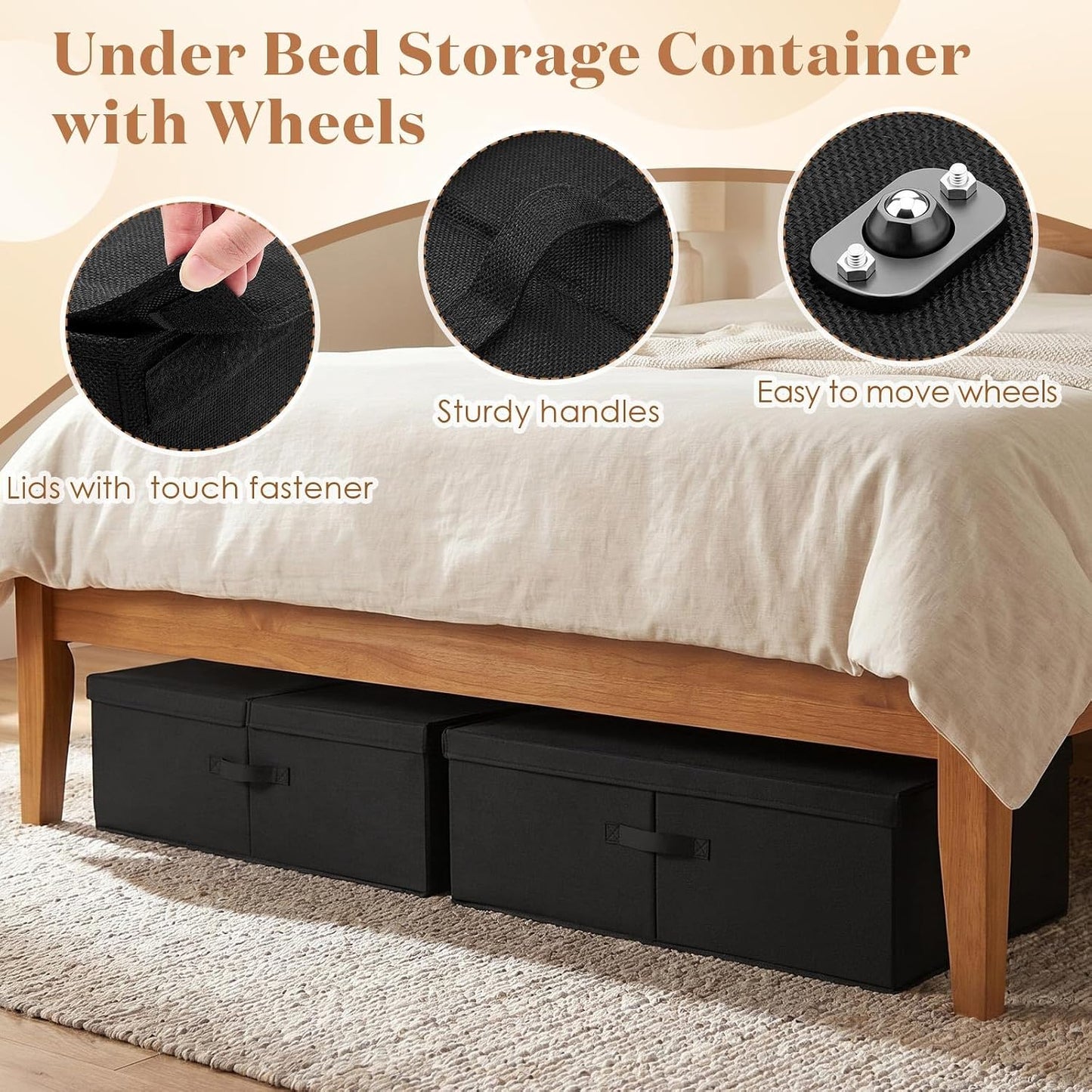Geelin 4 Pack Under Bed Storage with Wheels, 10 Inch Height 65L Large Capacity Foldable Underbed Storage Bins with Lids & Handles, Easy Assembly Rolling Under Bed Containers for Clothes Blankets Shoes