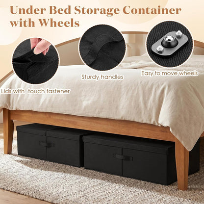 Geelin 4 Pack Under Bed Storage with Wheels, 10 Inch Height 65L Large Capacity Foldable Underbed Storage Bins with Lids & Handles, Easy Assembly Rolling Under Bed Containers for Clothes Blankets Shoes