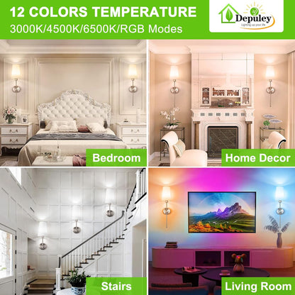 Depuley Battery Operated Wall Sconce: Set of 2 Wireless Wall Lights with 10000mAh Dimmable Bulbs and Remote for Bedroom - Rechargeable 15 Colors Gold Wall Lamp for Living Room Hallway