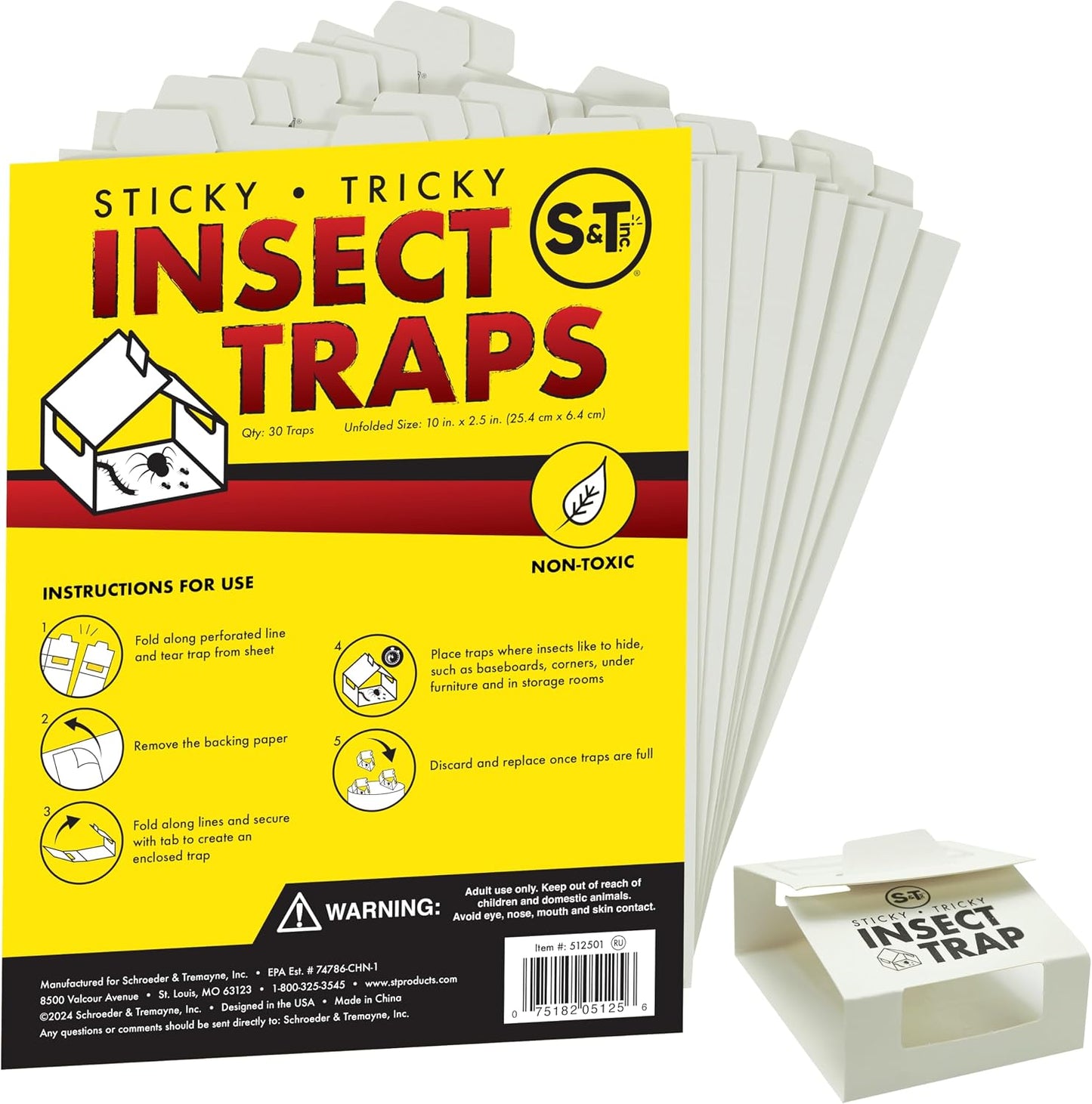 S&T INC. 30pk Insect Traps, Brown Recluse, Hobo Spiders, Black Widows, White, 30 Count