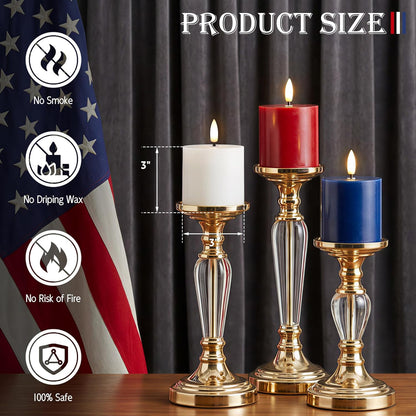 White Flameless Candles Set of 3 (3"x3") Battery Operated LED Pillar Candles with Remote and Timer, Real Wax Flickering Candles for Fireplace Bedroom Living Room Home Decor and Indoor Use