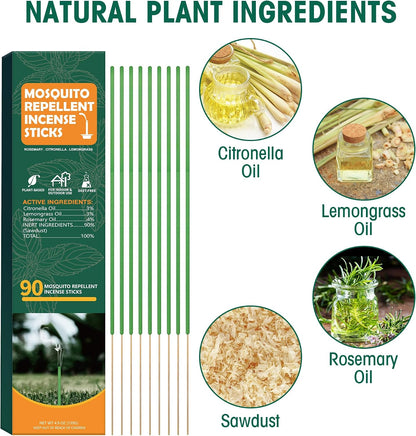 90 pcs Mosquito Repellent Outdoor Patio Sticks, Citronella Repellent Incense Sticks, Natural Essential Oil Incense, Repel Mosquito for Indoor, Patio, Camping, Fishing