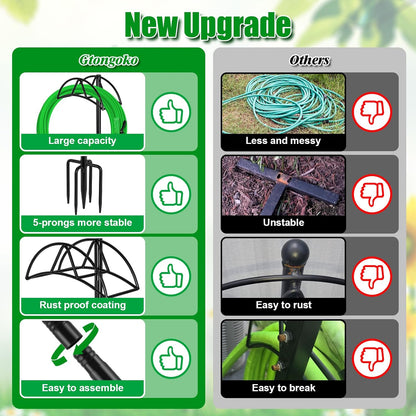 Gtongoko Garden Hose Holder for Outside 43" Heavy Duty Freestanding Water Hose Holder with 4 Stable Spikes Metal Hose Stand Holds Up to 150FT Hose & 44LB Detachable Hose Storage for Yard Lawn Patio