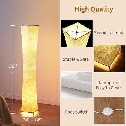 chiphy Floor Lamp, Dimmable 61" Tall Standing Lamp, 3 Levels Adjustable Brightness 12Wx2 LED Bulbs, Column Floor Light w/White Fabric Shade, Home Decor for Living Room, Bedroom, Kids Room