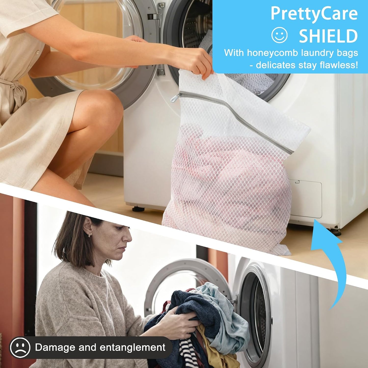 PrettyCare 3 Large (16x19inch) Mesh Laundry Bags for Delicates, Durable Honeycomb Wash Bags with Premium Zippers - Laundry Essentials Mesh Bags for Lingerie, Bras, Socks, Sweater, Travel & Organizing