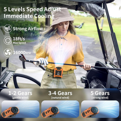 Socool 10000mAh Portable Waist Fan Clip on Wearable Belt Personal Fan Rechargeable Battery operated With 5 Speeds & Flashlight Neck Hands-Free 40H Cooling For Outdoor Camping Travel (Gray）