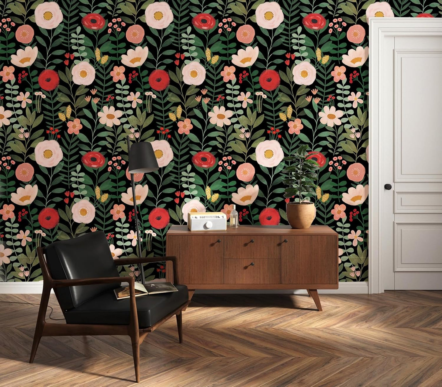 HAOKHOME Floral Peel and Stick Wallpaper Boho Vintage Wall Paper Removable for Bathroom Nursery Beige/Pink/Red Contact Paper 17.3in x 9.8ft