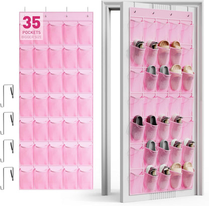 WVM Over the Door Shoe Organizer with 35 Breathable Mesh Pockets, Hanging Shoe Organizer for Door with 4 Metal Hooks, Large Capacity Closet Storage for Shoes, Accessories, Grey