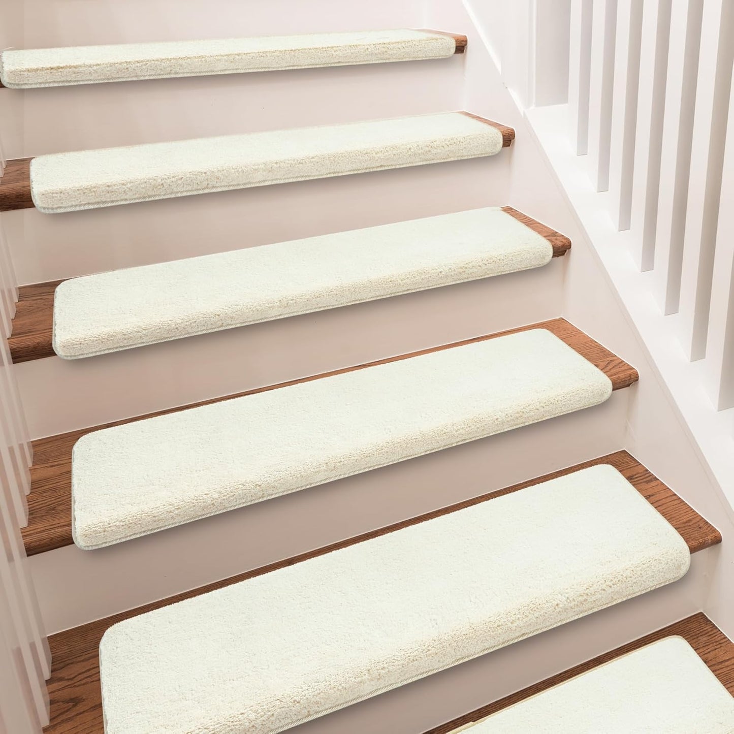 PURE ERA Carpet Stair Treads Ultra Plush 9.5" X 30"Soft Bullnose Indoor Stair Protectors Pet-Friendly Non-Slip Skid Resistant Tape Free Washable Reusable(2 Pieces,Brown)