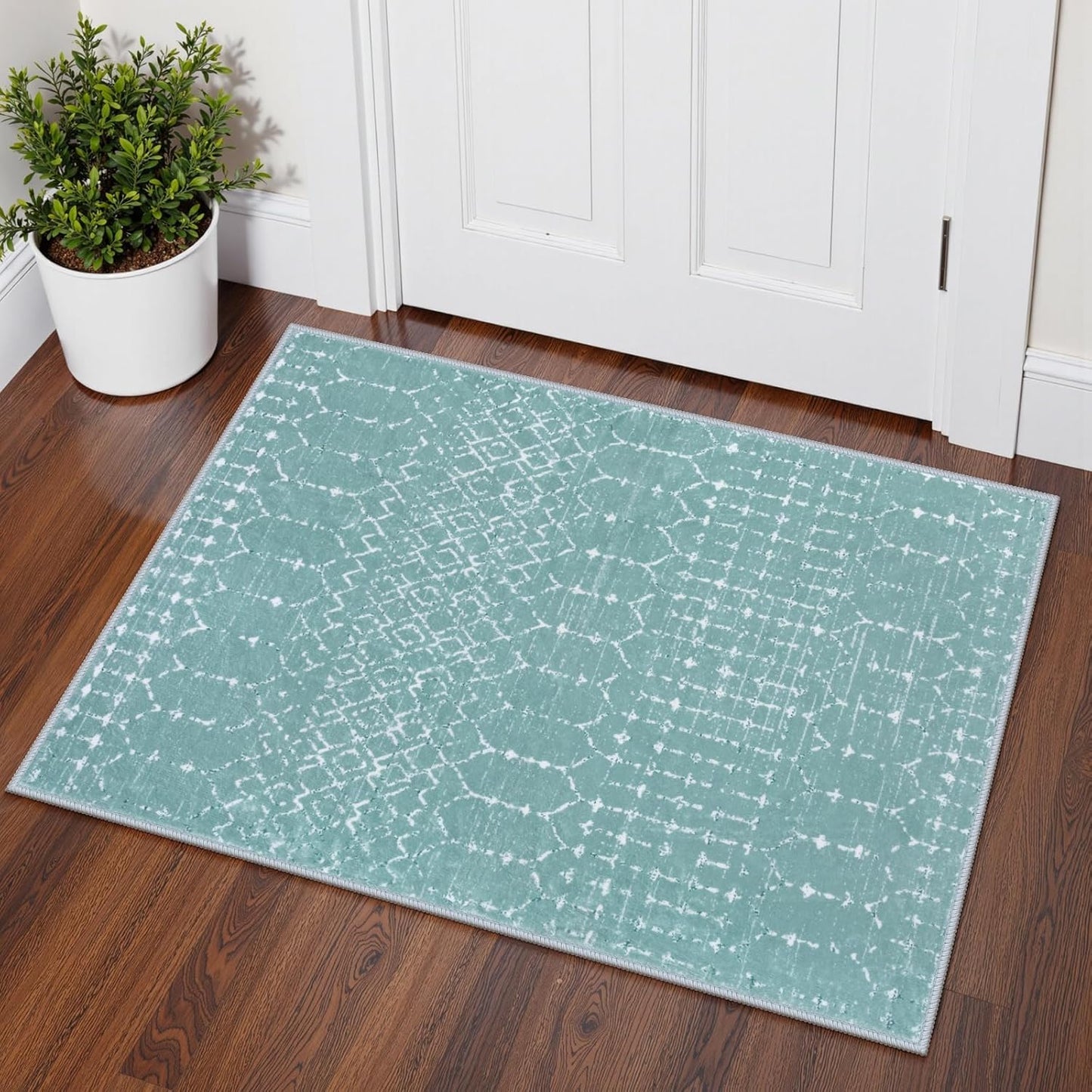 Lahome Moroccan Entry Rug 2x3, Non-Slip Washable Front Indoor Door Mat Rubber Backing Low-Profile Door Rugs, Small Geometric Print Distressed for Entryway Bathroom Kitchen, Black Hana
