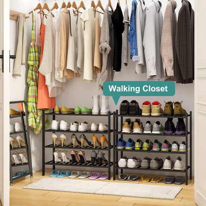 viewcare 3-Tier Black Bamboo Shoe Rack for Entryway, Stackable | Foldable | Natural, Shoe Shelf Storage Organizer for Hallway Closet, Free Standing Shoe Racks for Indoor Outdoor
