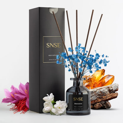 SNSE Tobaco & Vanilla with Flowers Perfumed Reed Diffuser Set | 3.38 oz Scent Fragrance Oil Diffuser for Bedroom, Bathroom, Home Décor and Gift, Decorative Air Fresheners with Sticks