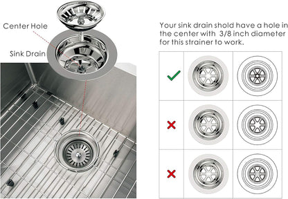 KANARY Kitchen Sink Basket Strainer Replacement for Standard Drains (3-1/2 Inch) Stainless Steel Body with Rubber Stopper (Pack of 2, Stianless Steel)