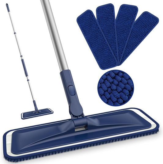 Microfiber Mops for Hardwood Floor Cleaning - BPAWA Flat Floor Mop with 4 Washable Pads for Laminate Wood Tile Vinyl Home Kitchen Bathroom - 59" Adjustable Handle