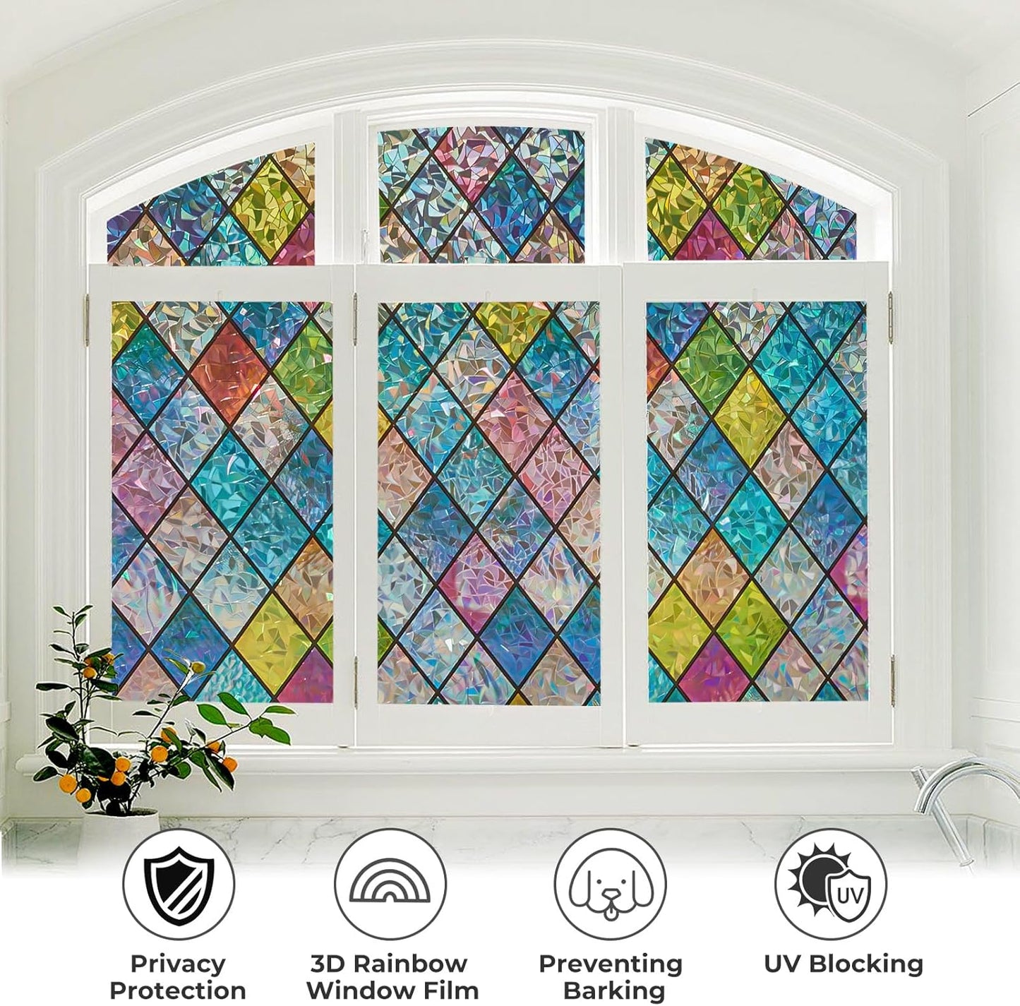 SUNBABY Reeded Glass Window Privacy Film, Frosted Glass Window Film for Bathroom & Front Door, Static Cling Decorative 3D Window Stickers Day and Night Privacy Sun Heat Blocking (17.5 x 78.7 Inch)