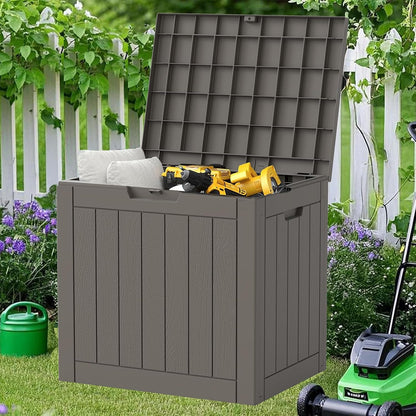 NUNU LAB Outdoor Storage Box, 45 Gallon Outside Deck Box Waterproof, Resin Outdoor Storage Cabinet With Lockable Lid, Backyard Storage Bench For Garden Tools, Patio Cushions, Pool Tools, Black