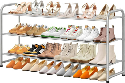 MISSLO 3-Tier Long Shoe Rack for Closet Shoe Organizer for Closet Floor Entryway Storage Stackable Wide Shoe Shelf Stores 24 Pairs of Men Sneakers, Black