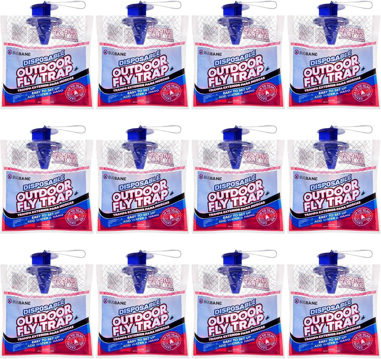 Fly Traps Outdoor Fly Trap for Patio. 4 Non-Toxic Pre-Baited Flies Bags Outdoor Disposable. Hanging Bug Catchers for All Filth Flies Killer for Outside Bug Control in Yard Horse Ranch Trash Can.