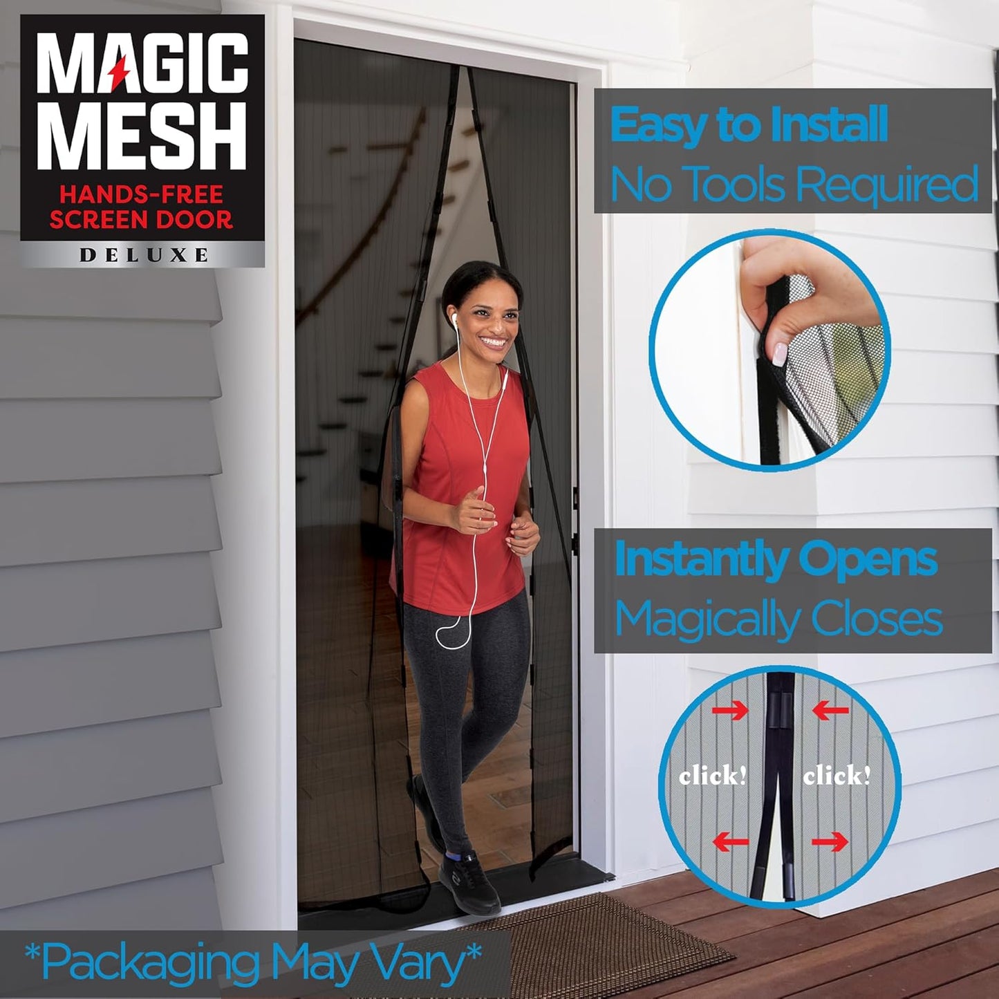Magic Mesh Deluxe, Black | Magnetic Screen Door, Heavy Duty, Magnetic Closure, Door Net, Patio Screen, Sliding Door Screen, Bug Screen for Doorways, Kid & Pet Friendly | Size 39" x 83" (Pack of 1)