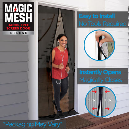 Magic Mesh Deluxe, Black | Magnetic Screen Door, Heavy Duty, Magnetic Closure, Door Net, Patio Screen, Sliding Door Screen, Bug Screen for Doorways, Kid & Pet Friendly | Size 39" x 83" (Pack of 1)