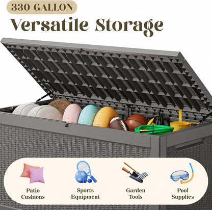 KAMABOKO 31 Gallon Outdoor Storage Box, Resin Deck Boxes Indoor and outdoor, Waterproof Storage Box Lockable Lid for Garden Tools, Package Delivery, Pool Supplies, Patio Cushions, Black