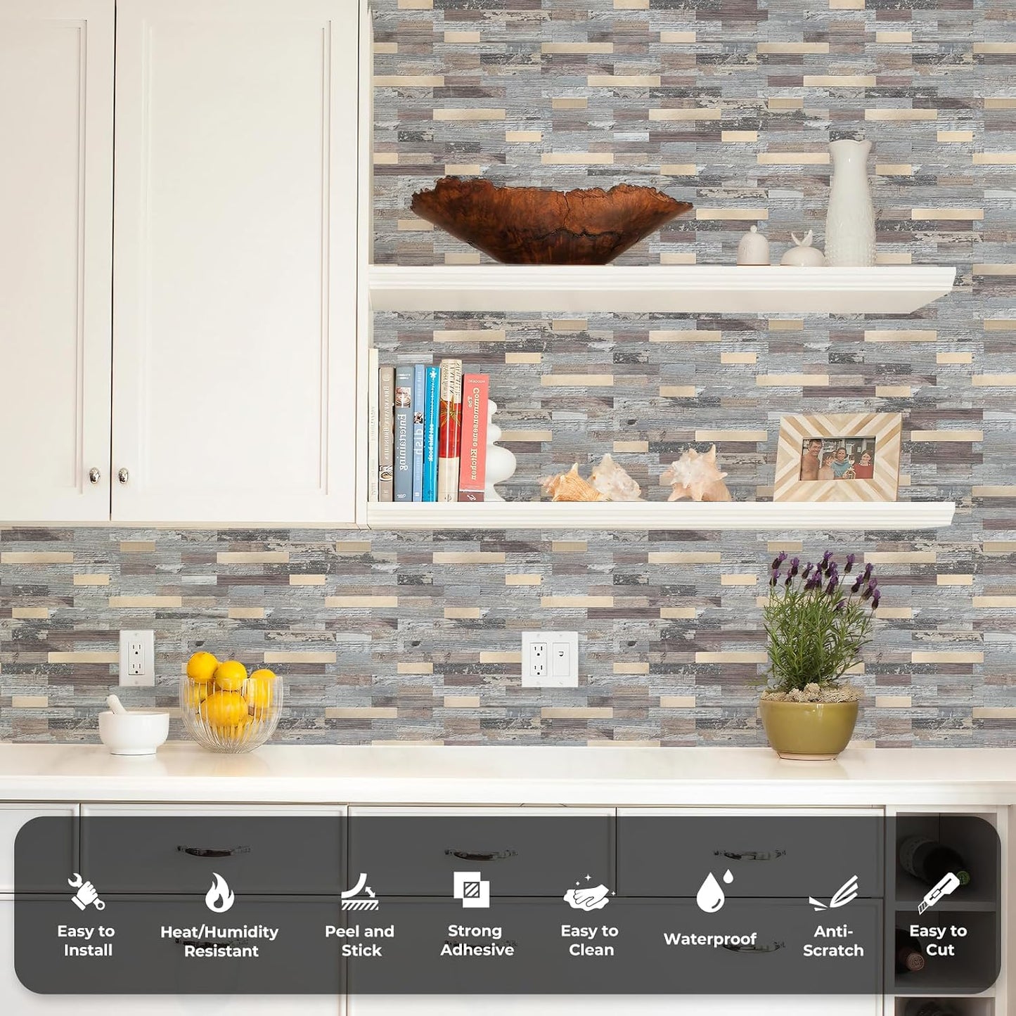 STICKGOO Peel and Stick Backsplash Tile, Stick on Backsplash for Kitchen and Bathroom, Volakas White Look PVC Mixed Metal Silver Self Adhesive Wall Tiles(Sample)