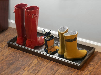 Good Directions Medium Boot Tray, Double Circles Multi-Purpose All Weather Decorative Tray, Shoes, Plants, Pet Bowls, 30x13x2 Inch, Dark Zinc Gray Steel
