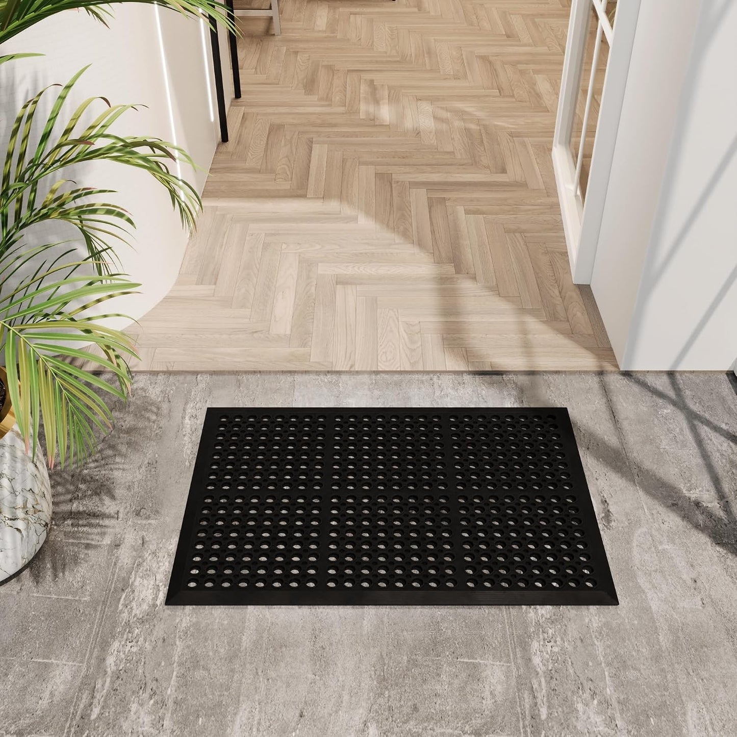Ottomanson Waterproof Rubber Outdoor Doormat – Heavy-Duty Non-Slip Rubber Floor Mat with Ridge Scraper Pattern, All-Weather Front Door Entry Mat for Mud & Dirt Control – 24" x 36", Black